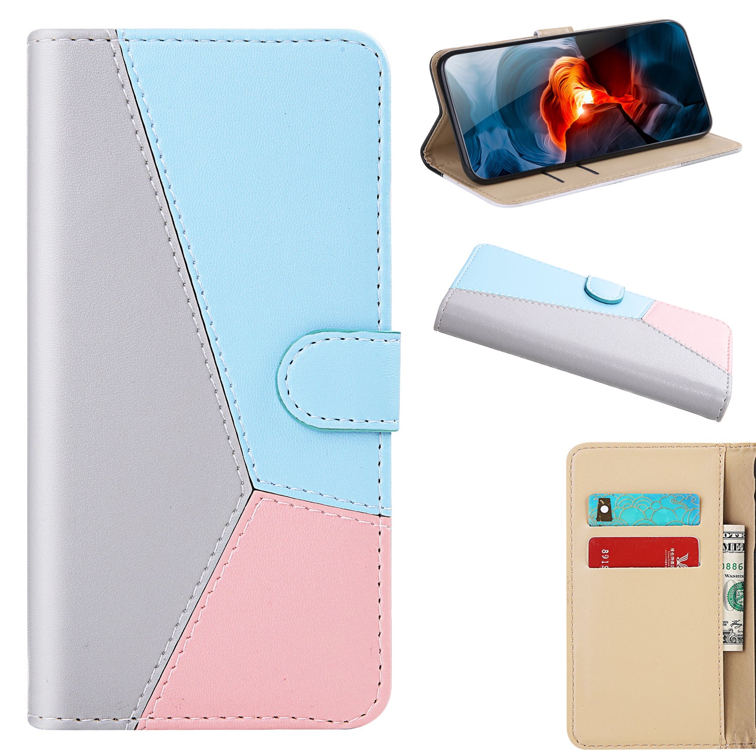 Tricolor PU Leather with Stand Case for Samsung Galaxy S20 FE 4G/FE 5G/S20 Lite/S20 FE 2022 - Grey/Blue/Pink Tricolor PU Leather with Stand Case for Samsung Galaxy S20 FE 4G/FE 5G/S20 Lite/S20 FE 2022 - Grey/Blue/Pink